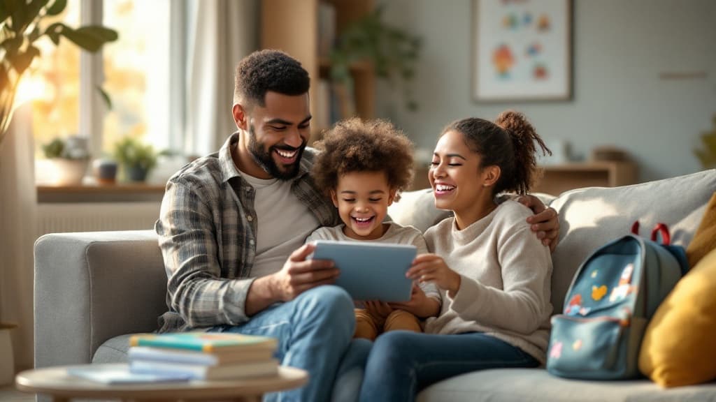 Children exploring books on a colorful library app