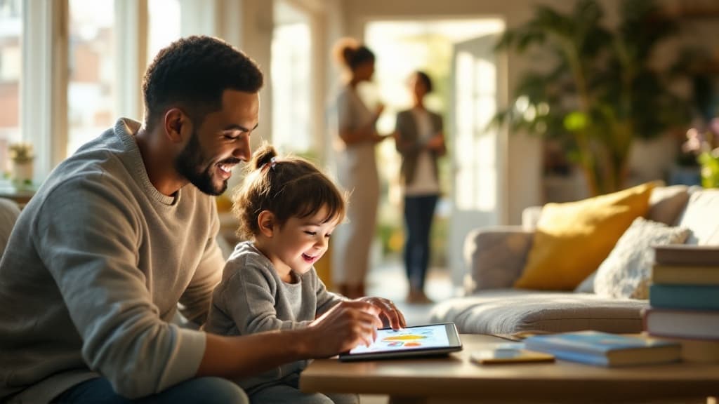 Parent and child reading together with the app